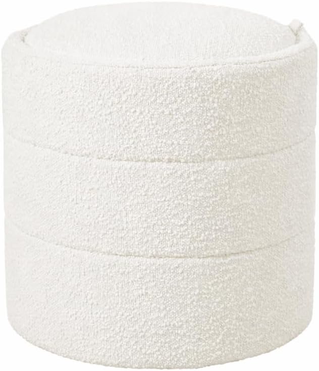 HomePop Storage Round Ottoman with Removable Lid |Homepop Home Décor|Upholstered Round Foot Rest Ottoman - Cream Boucle