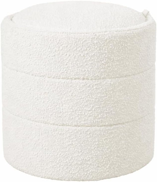 HomePop Storage Round Ottoman with Removable Lid |Homepop Home Décor|Upholstered Round Foot Rest Ottoman - Cream Boucle