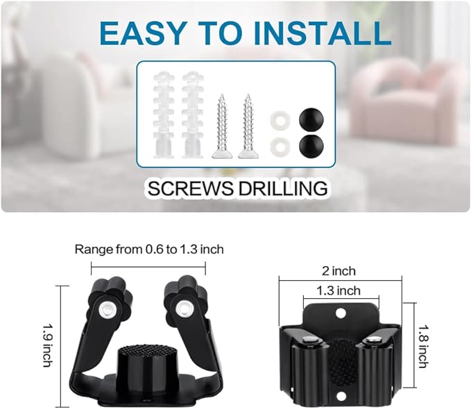 JAMEND CLXP 9PCS Broom and Mop Holder, Heavy Duty Garden Tool Organizer Rack Rake and Shovel Handle, Stainless Steel Mop Hanger. Screws for Wall Mounted. Silver.