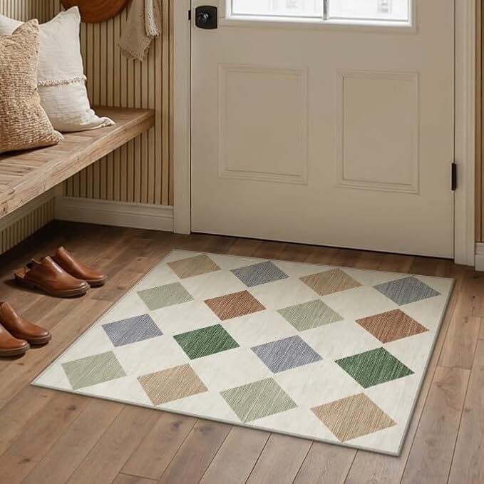 PureCozy Machine Washable 2x3 Area Rugs for Entryway Modern Soft Checkered Indoor Door Mats Non-Slip Stain Resistant Low Pile Accent Small Rug for Bedroom Kitchen Laundry Entrance