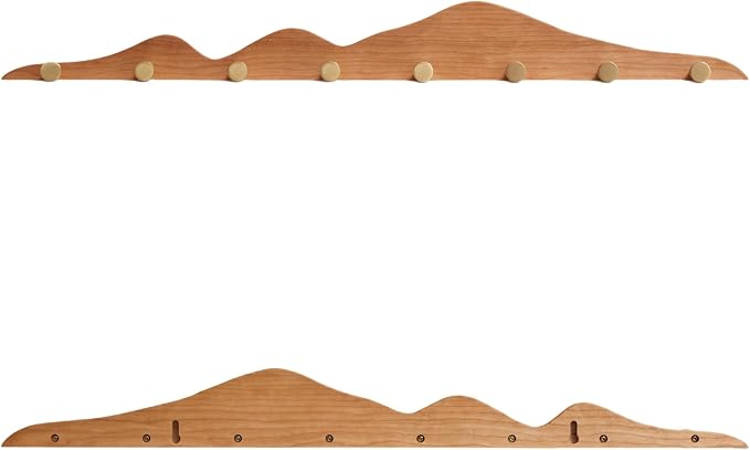Elegant Wall Coat Rack with Hooks Cherry Wood Solid Coat Hanger Wall Mount with 8 Brass Hooks, Moisture-Resistant Wax Oil Finish for Home (Cherry, 8 Hooks)