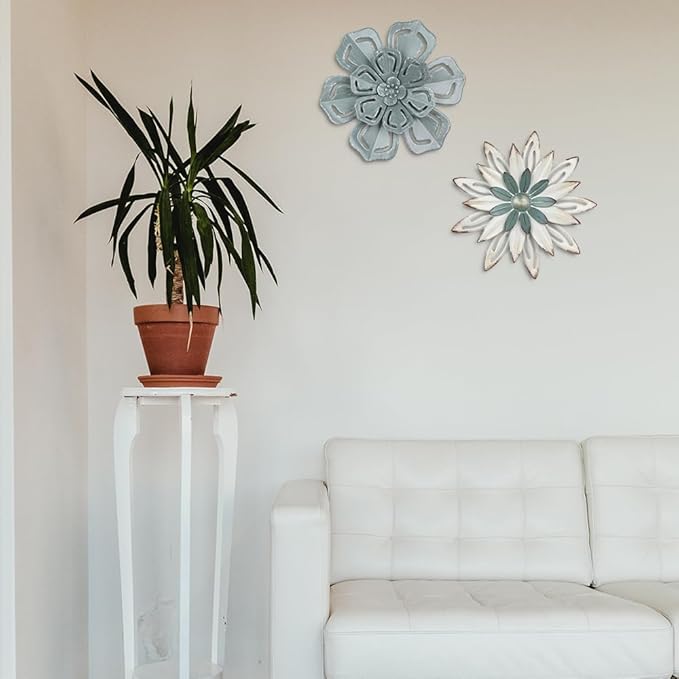 hogardeck Metal Flower Wall Decor, 2 PCS 11" Metal Farmhouse Wall Decor, Floral Metal Wall Art for Indoor Outdoor, Boho Wall Decor for Bathroom, Living Room, Kitchen, Bedroom, Porch, Garden, Yard
