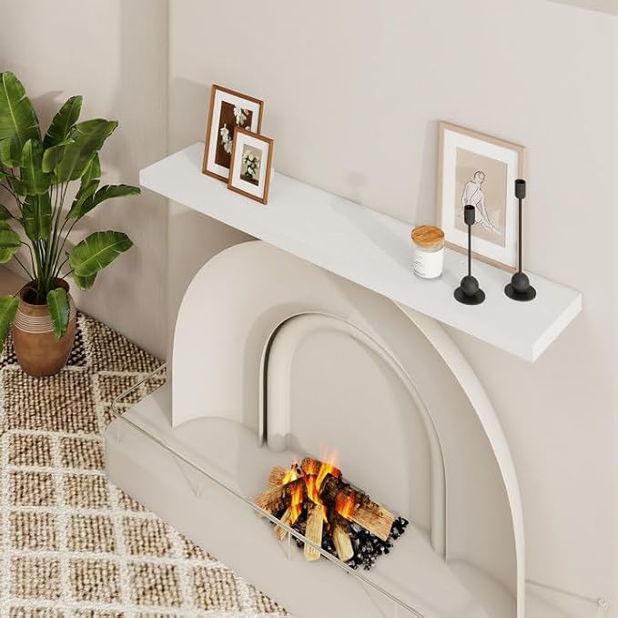 Dreamland 48Inch White Floating Shelves 9.3" Deep Wall Mounted Set of 2 | Wall shelves for bathroom, bedroom, kitchen, deep wall mount wood storage display for home decor 48" x 9.3"