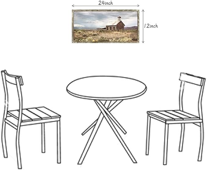 Farmhouse Wall Art Barn Picture: Rustic Framed Country Print Wood Decor Living Room Horizontal Farm Scene Countryside View Painting Bedroom Panoramic Nature Landscape Artwork for Home Office