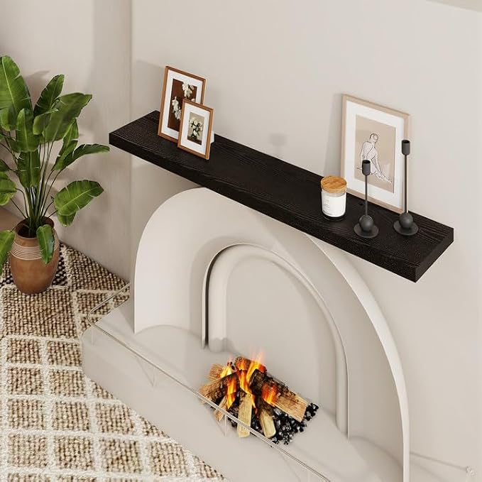Dreamland 48Inch Black Floating Shelves 9.3" Deep Wall Mounted Set of 2 | Wall shelves for bathroom, bedroom, kitchen, deep wall mount wood storage display for home decor 48" x 9.3"