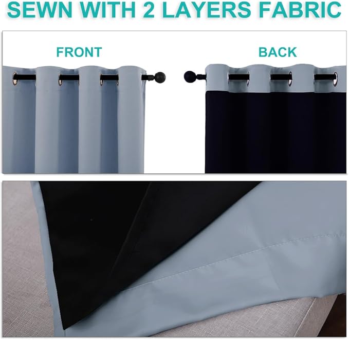 NICETOWN Full Shading Curtains for Windows, Vintage Blue, Pack of 2, 62 inches W x 95 inches L, Super Heavy-Duty Black Lined Blackout Curtains for Bedroom, Privacy Assured Window Treatment