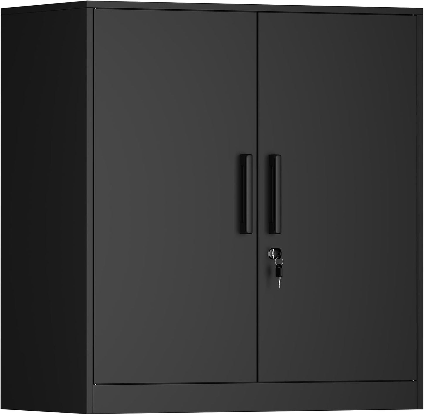 Metal Wall Cabinet,Garage Wall Cabinetwith Handle,Lockable Storage Cabinets Wall Mounted with 2 Doors,Locking Cabinet with Shelves for Basement,Living Home,Black