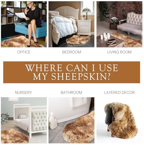 Sunshine Cowhides Sheepskin Rug - 100% Genuine Sheepskin Chair Throw Cover & Area Rugs for Living Room, Bedroom, Office Floor & Bathroom, Premium Decor for Aesthetic Living (Brown)