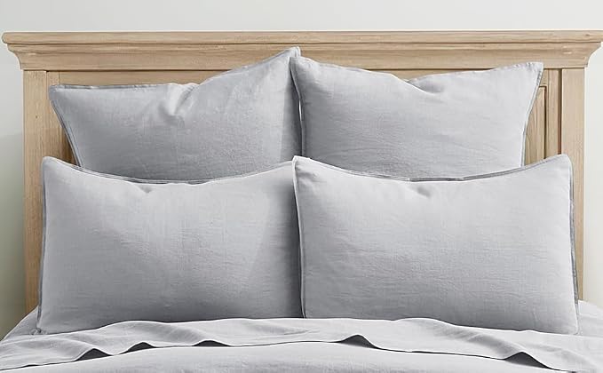ATLINIA Linen Pillow Cases King Sham - 20 x 36 Inch Bed Pillow Protector Cover Set of 2 Bedding Cooling Neutral Pillowcase Shams Light Grey