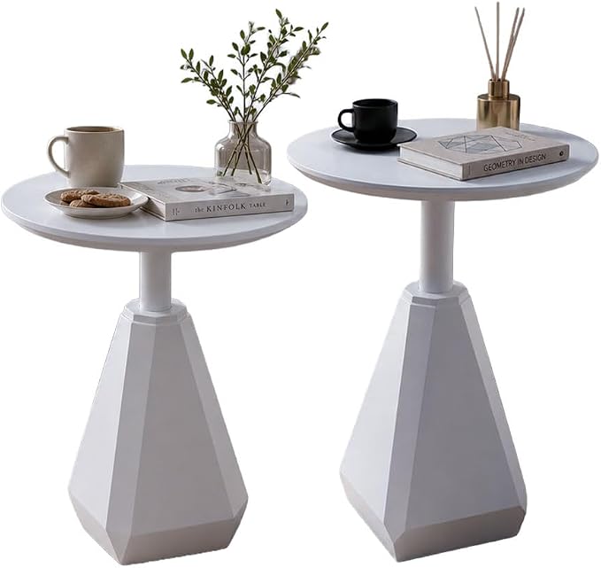 Round Wood Side Table, Set of 2, Coffee Nightstand Cocktail Drink Modern Accent Circle End Table, Wood Pedestal Base for Living Room, Bedroom, Small Spaces, Offices, Ivory