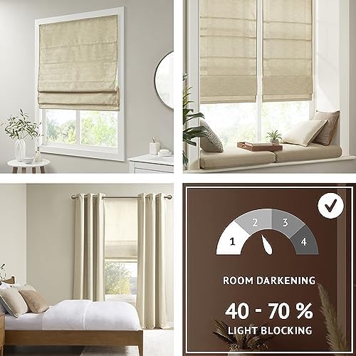 Madison Park Cordless Roman Shades Faux Silk Shade with Sheen 1-Panel Privacy, Room Darkening, Energy Efficient, Thermal Insulated Window Blind for Bedroom, Living Room Décor, 31"W x 64"H Como, Taupe