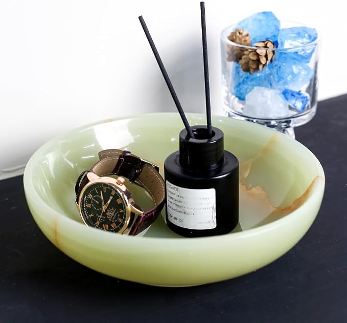 Luxury Decorative Marble Bowl for Home Decoration, Green Onyx Key Bowl for Entryway Table, Catchall for Coins, Change, Candy, Organizer Marble Tray