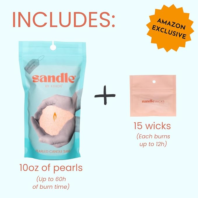 Foton Sandle Pearled Candle 10 Oz – Pink Coral Unscented, Non Toxic Luxury Long Lasting Sand Candles up to 60 Hours - Refillable Candle Sand with 15 Wicks for Candles Making