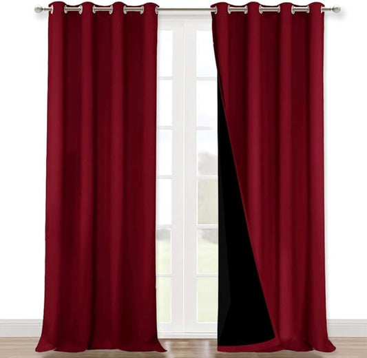 NICETOWN 100% Blackout Blinds, Set of 2, 46" x 96", Burgundy Red, Laundry Room Decor Window Treatment Curtains for Large Patio Sliding Door, Thermal Insulated Curtains for Bedroom
