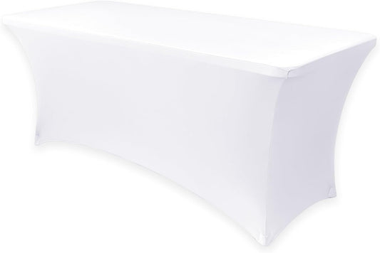 Obstal Spandex Table Cover 6ft Fitted Tablecloth Rectangular - Stretch Rectangle Folding Table Cloth for Birthday Party Wedding Banquet, White, 72L x 30W Inch