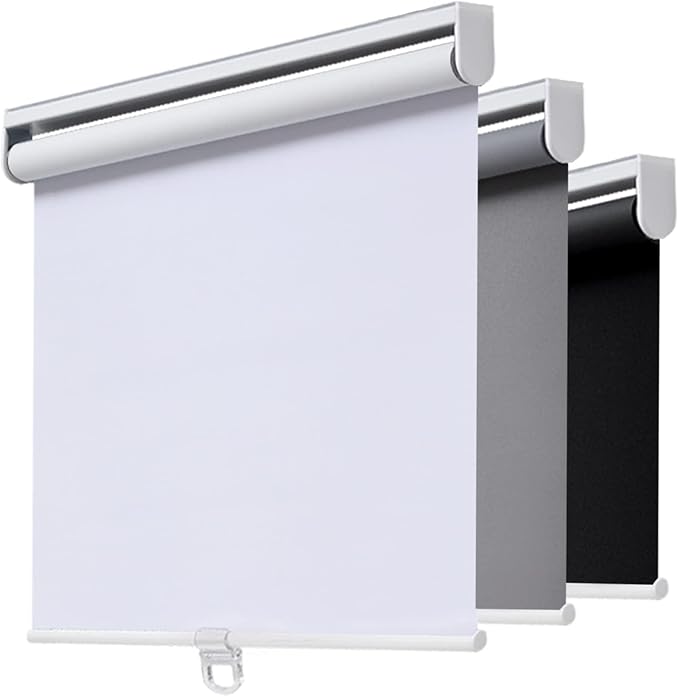 AOSKY Cordless Roller Shades Blackout Blinds for Windows Room Darkening Rolled Up Shades with Spring System, UV Protection Window Shades Door Blinds for Home and Office (34.5" W x 72" H, White)