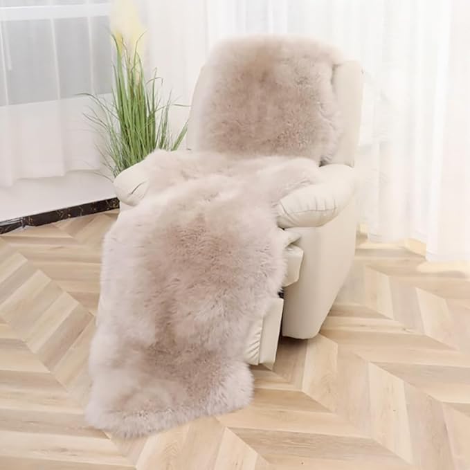 Woolous Genuine New Zealand Sheepskin Runner Rug 2x6 ft Double Pelt, Linen | New Zealand lambskin with extra fluffy feel; double pelt 2x6 area rug runner for bedroom, living room, sofa or bedside decor.