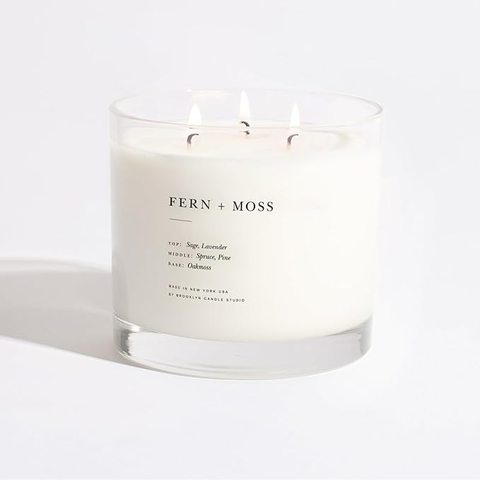Brooklyn Candle Studio Fern & Moss XL 3 Wick Candle - Luxury Scented Candle, Vegan Soy Wax, Hand Poured in The USA, 100 Hour Slow Burn Time - 27oz
