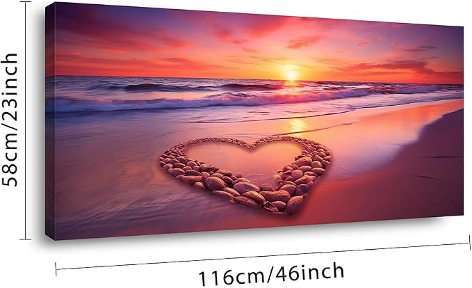 Ggaafet Romantic Love Beach Wall Art for Living Room Canvas Painting Prints Romance Sunset Red Sandbeach Art Deco Modern Artwork Office Bedroom Family Room Decor Large