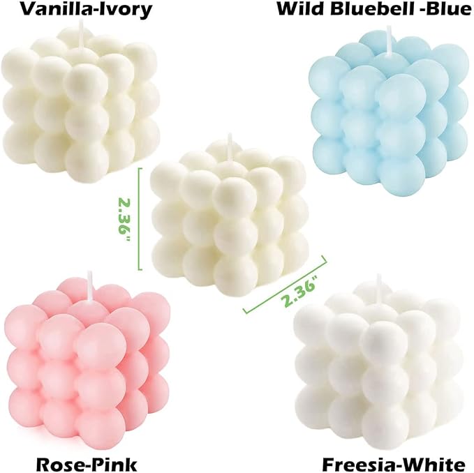 2PCS Bubble Candle Room Decor - Vanilla Scented Gifts for Women, Danish Pastel Bubble Cube Candles, Aesthetic Shelf Decor & Trendy Home Office Decorative Candles
