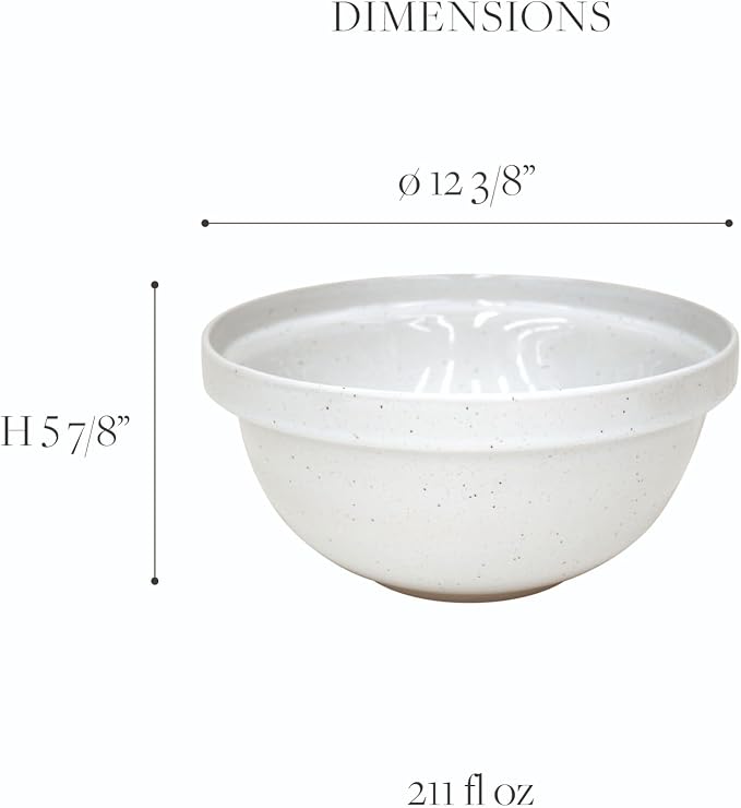 Casafina Large Ceramic Mixing Bowl - 6.6Qt | Fattoria Collection - White | Stoneware | Food Safe Glazing | Microwave & Dishwasher Safe | Restaurant Quality for Bread Making