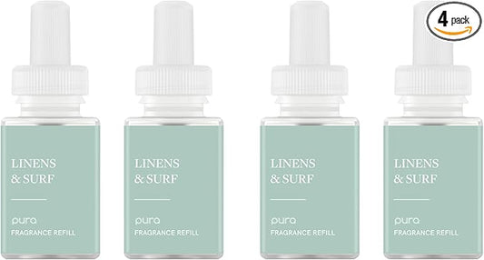 Pura Smart Home Air Diffuser Fragrance - Smart Scent Refill - Long-Lasting Premium Fragrance per Refill for Home, Office & Apartment - 4 Pack, Linens & Surf