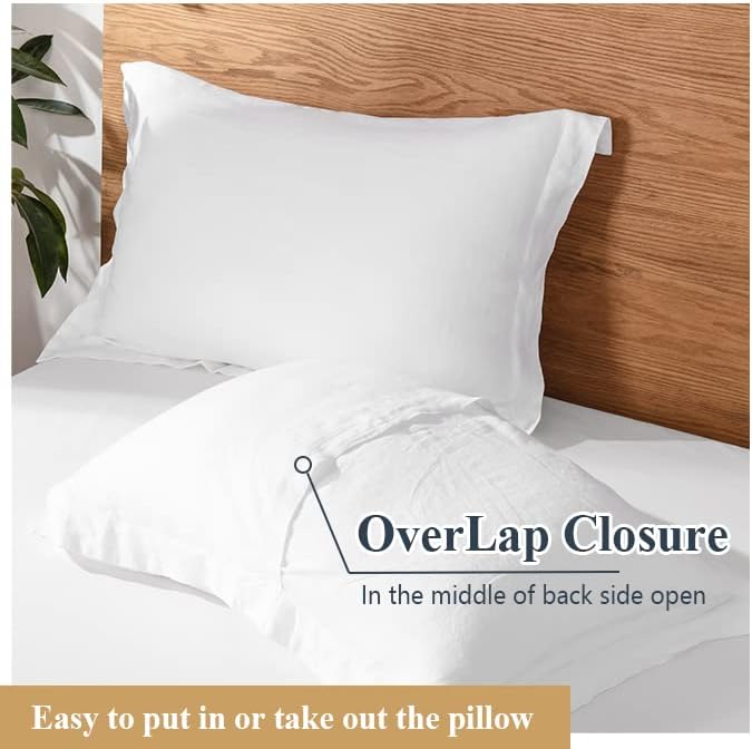 Simple&Opulence 100% Linen Pillow Case Queen Size Set of 2, White Pillow Covers with Overlap Closure, Luxury Breathable Pillowcases Protectors Suitable for All-Season (20" X 26", White)