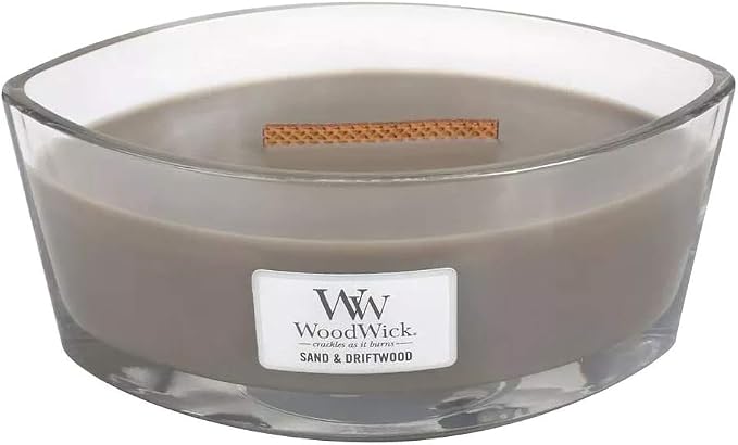 WoodWick Ellipse Scented Candle, Sand & Driftwood, 16oz | Up to 50 Hours Burn Time & Ellipse Candle, Sagewood & Seagrass, 16 oz.