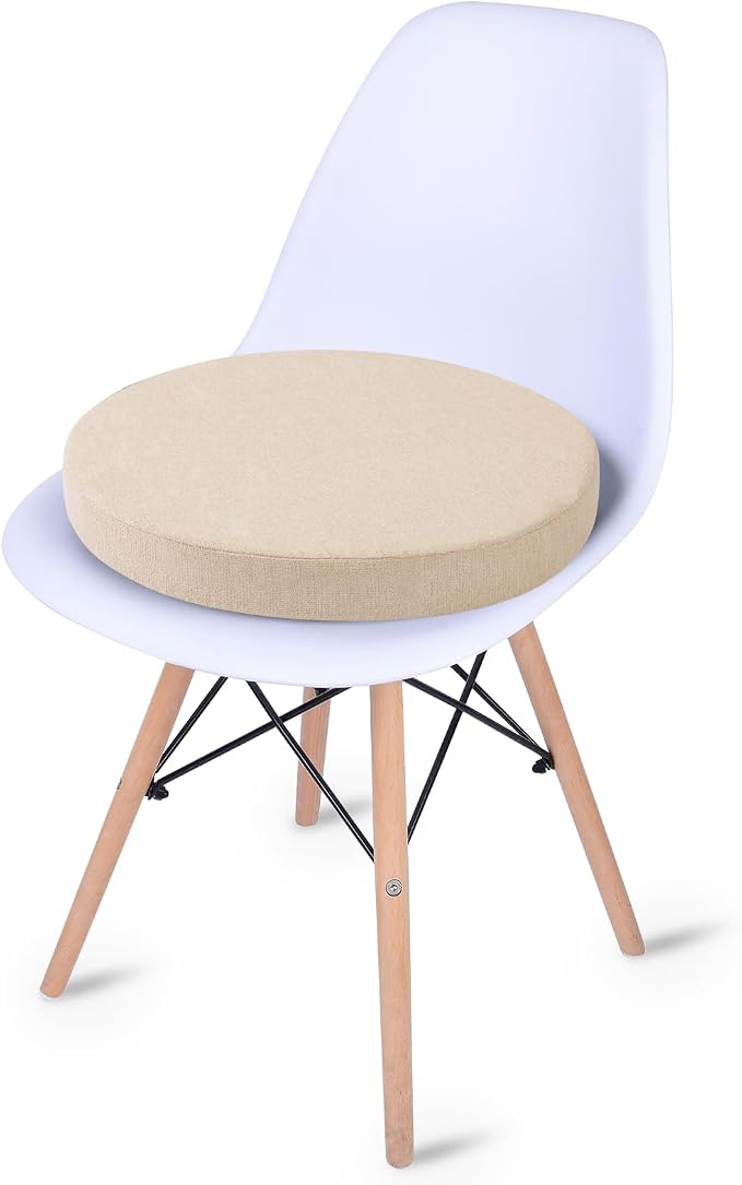 Tromlycs Round Chair Seat Cushion Pad 16 inch for Circle Stool Chairs Non Slip Decorative Foam Cushion Pillow, 1 Piece, 16 x 16 inches, White Beige