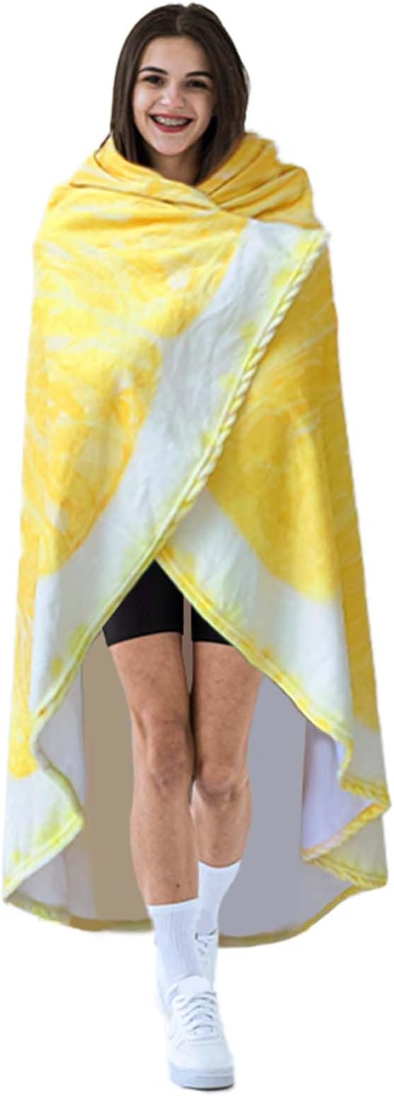 Vessia Food Throw Blanket(60inches, Yellow), Realistic Funny Lemon Blanket for Adults and Kids, 300GSM Novelty Round Fruits Printed Throw for Couch, Sofa, Bed, Fun Home Decor for All Seasons