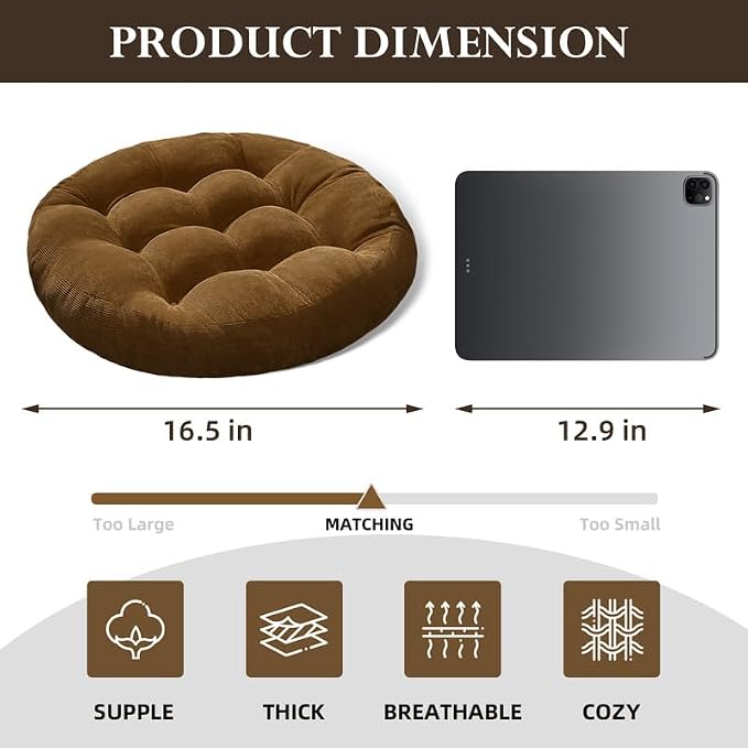 Meditation Floor Pillow Set of 2 Large Round Floor Cushions for Adults Tufted Corduroy Floor Seat Pillows Cushion for Living Room Tatami Yoga,Wine Red 22x22 Inch