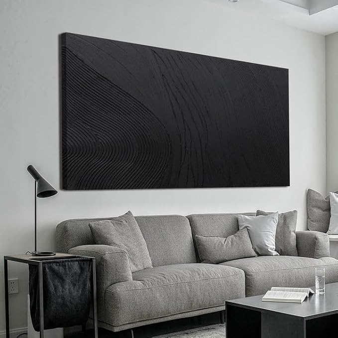 Black Wall Art Decor Canvas Art Wall Decor Black Silence Wall Art Painting Decorations Artwork Wall Art Prints Modern Textured Wall Art for Living Room 20"X40" for Room Bedroom Office Decor
