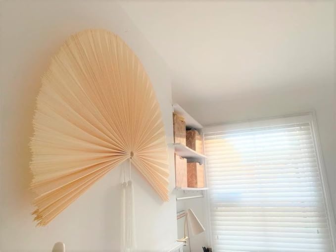 ChumDecor Fan Wall Decor, Japanese Giant Fan, Large Bamboo Fan Wall Art For Boho Hanging Headboard, Decorative Folding Fans For Over Bed, Asia Trending (Ivory 60 inch)