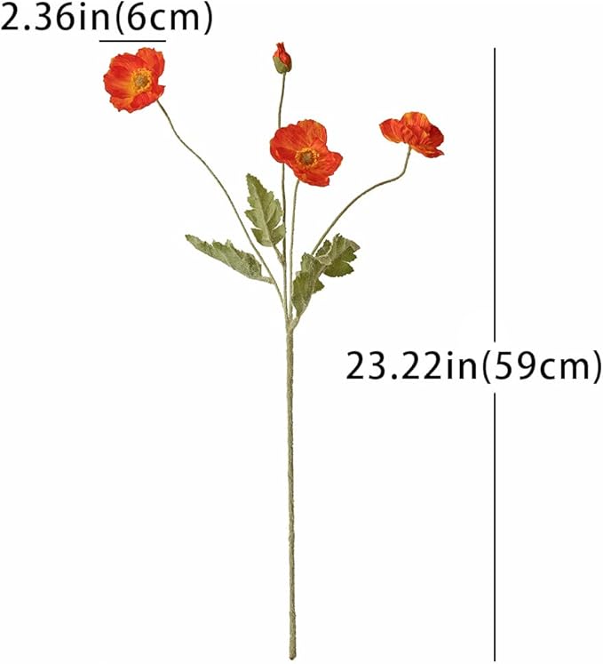 DUYONE Artificial Flowers 6 Stems Poppy Silk Bouquet,for Wedding, Home, Party Decoration,Table Centerpiece Arrangement(Dark Orange)
