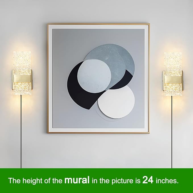 Plug in Wall Sconce Set of 2 - Small Gold Dimmable Bedroom Wall Light, Remote Control 6W LED 3000K-5000K Plug-in Wall Lamp with Timer, Acrylic Sconce Wall Lighting Bedside, Living Room, Bathroom