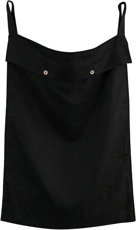 Linen Hanging Laundry Bag, 100% Linen Over The Door Laundry Hamper with Buttons and Zipper, Space Saving Door Hampers for Laundry Dirty Clothes Home Travel, Black