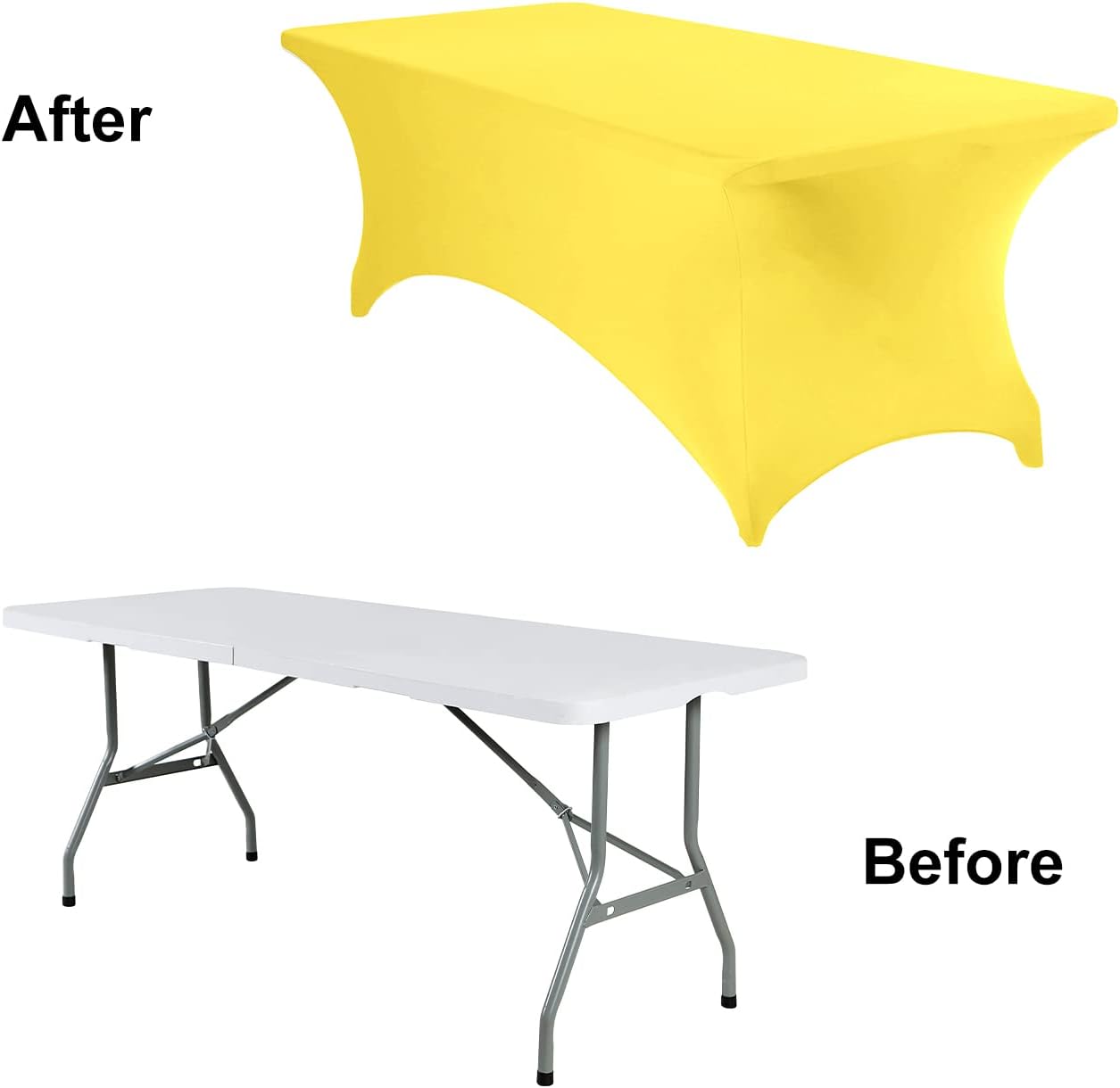 2Pack Spandex Waterproof Table Covers 8ft，Spandex 8ft Waterproof Table Cover for Party,Wedding, Banquet, and Events(Yellow)