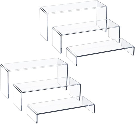 HIIMIEI Acrylic Display Risers, 6 Pcs 9" Large, Thickened 5mm Clear Rectangular Risers for Cupcake Stand, Tiered Display Stand for Collectibles