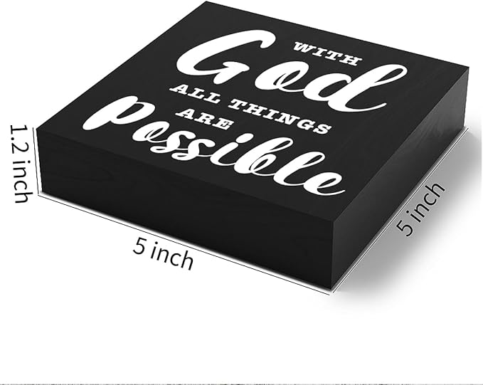Motivational Christian Decor Wood Sign Religious Gifts Desk Decor Rustic Black Bible Verse Wooden Box Sign for Home Office Living Room Bedroom Shelf Counter Kitchen Table Centerpieces