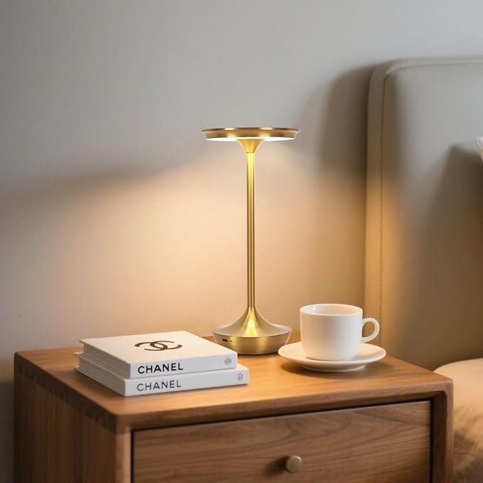 LED Cordless Table Lamp Rechargeable,Portable 6000mAh Battery Outdoor Bedside Table Lamps,3 Color Stepless Dimming Touch Battery Powered Lamp, Table Light for Restaurant/Patio/Camping/Bedroom(Gold)
