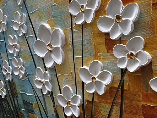 YaSheng Art - 100% Hand painted Contemporary Art Oil painting On Canvas white Flowers Abstract Paintings Modern Home Decor Wall Art for living room Bedroom Framed Ready to Hang 20x40inch