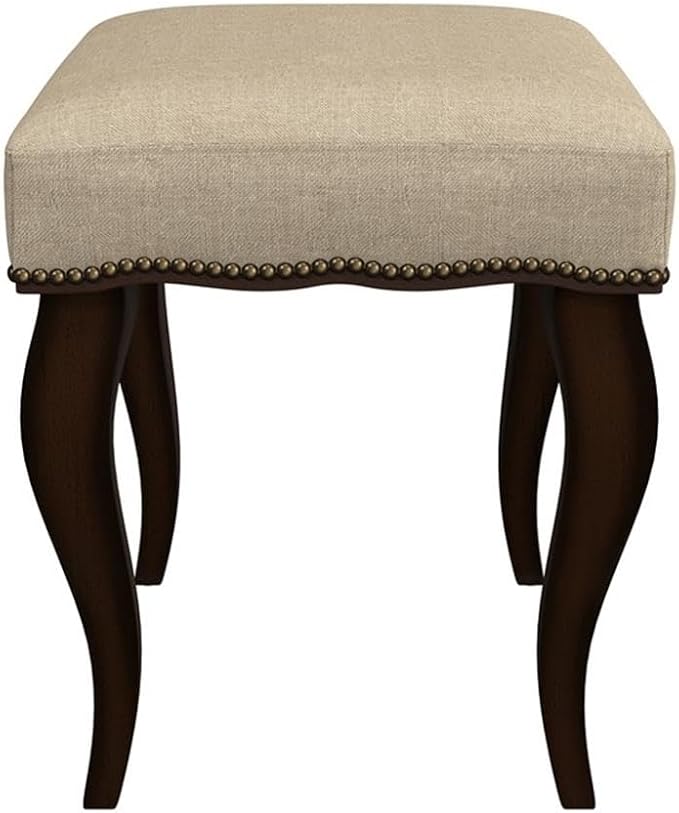 Hillsdale Hamilton Wood and Upholstered Backless Vanity Stool for Makeup Room and Bathroom, Burnished Oak