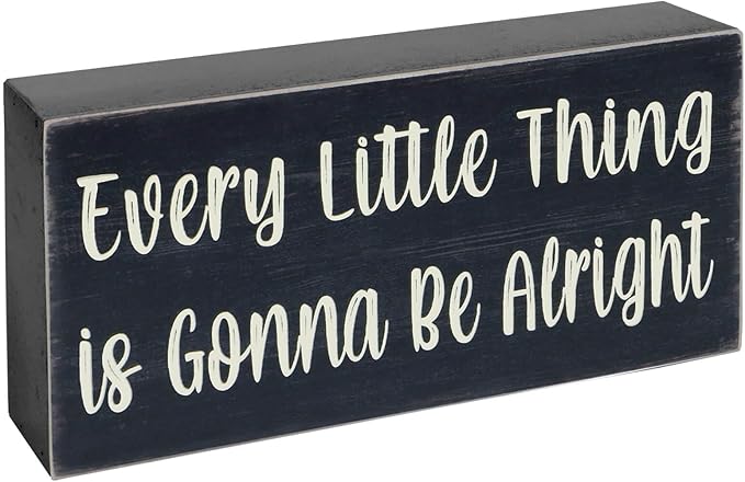 Esur Every Little Thing is Gonna Be Alright Birds Wooden Box Sign - Farmhouse Art Home Desk Shelf Tabletop Wall Black Decor