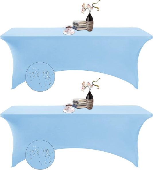 2Pack Spandex Waterproof Table Covers 8ft，Spandex 8ft Waterproof Table Cover for Party,Wedding, Banquet, and Events(Blue Mist)