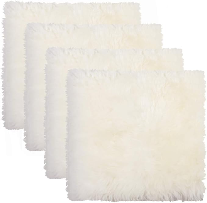 Set of 4, Natural Sheepskin Chairpad with Non-Slip Backing | 100% Real New Zealand Wool Sheepskin for Car Seat, Accent Chair, or Vanity Chair, Natural