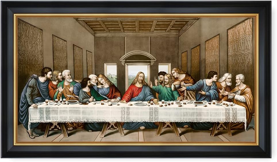 DECORARTS - The Last Supper by Leonardo Da Vinci Giclee Reproducation, Giclee Prints Acid Free Cotton Canvas with Matching Black Gold Solid Wooden Frame. Total Framed Size: 33 inch W x 19 inch H,Large