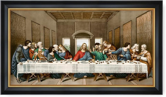 DECORARTS - The Last Supper by Leonardo Da Vinci Giclee Reproducation, Giclee Prints Acid Free Cotton Canvas with Matching Black Gold Solid Wooden Frame. Total Framed Size: 33 inch W x 19 inch H,Large