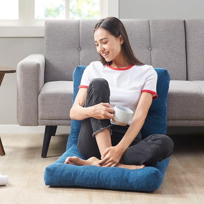 Degrees of Comfort Meditation Floor Pillow Set of 2, Square Large Pillows Seating for Adults, Tufted Corduroy Cushions for Living Room Tatami, Memory Foam Added, Navy Blue, 22x22 Inch