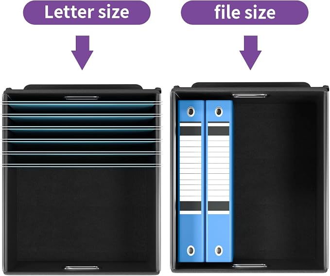 File Organizer Box with Lid, Collapsible File Folder Organizer for Office Document Storage, Filing Box with Plastic Slide for Letter Size Hanging File Folders(1 Pack, Purple)