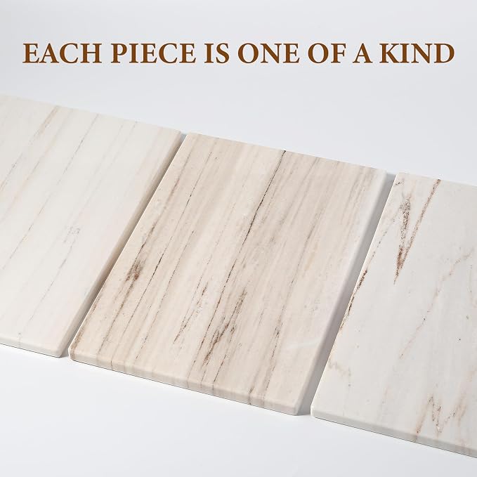 Koville Marble Cutting Board for Kitchen, 12" x 8" Real Stone Slab Marble Cheese Board for Home Decor, Stone Pastry Boards Cutting Boards Candle Plate (White/Brown Random)- Palissandro Classico